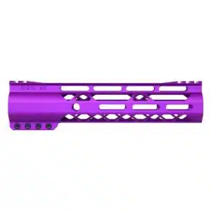 Anodized purple 9-inch AIR-LOK M-LOK handguard with monolithic top rail and skeletonized cutouts
