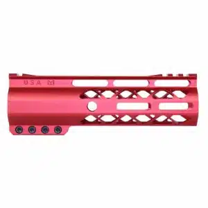 7 inch Anodized Red AIR-LOK Series M-LOK handguard with monolithic top rail and skeletonized cuts