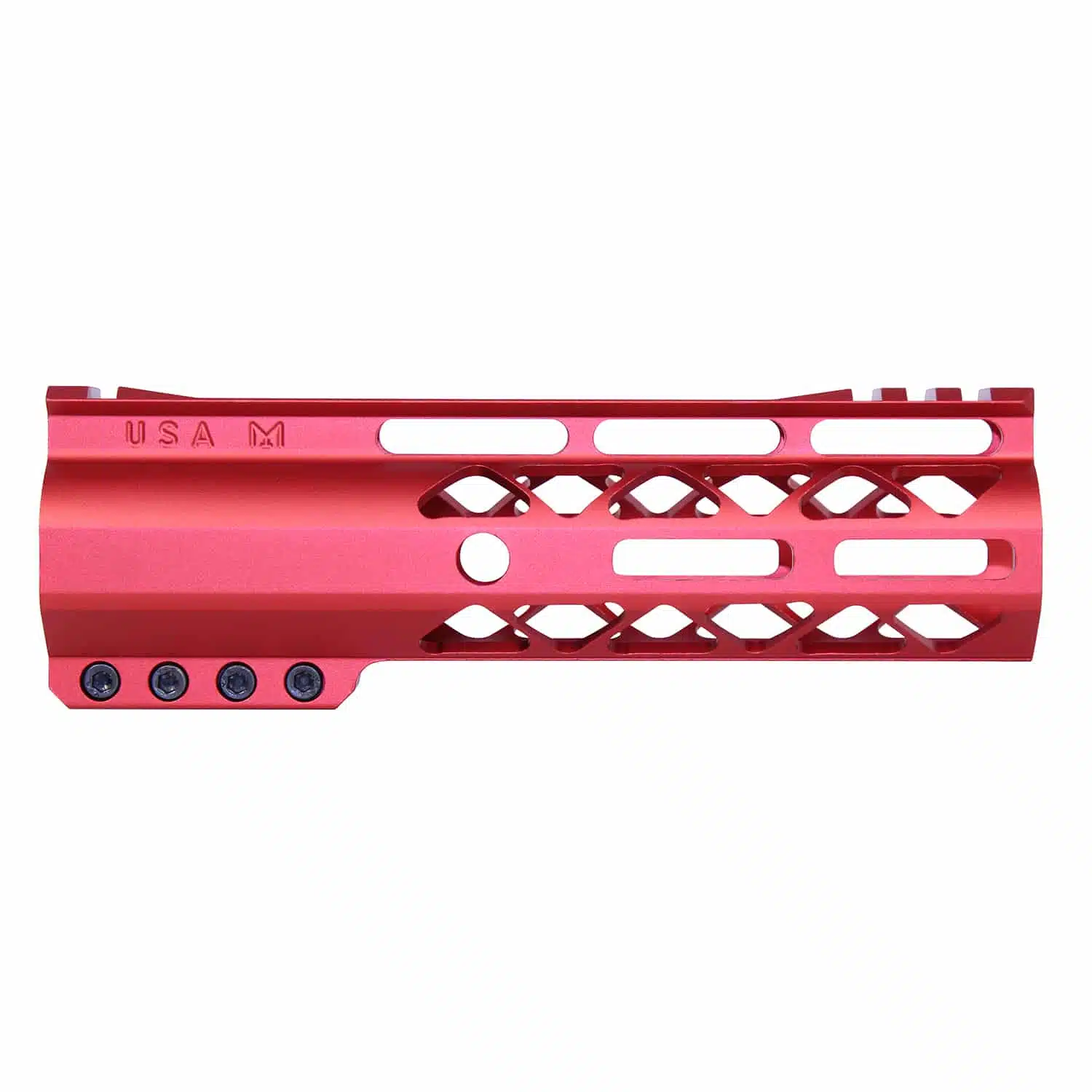 7 inch Anodized Red AIR-LOK Series M-LOK handguard with monolithic top rail and skeletonized cuts