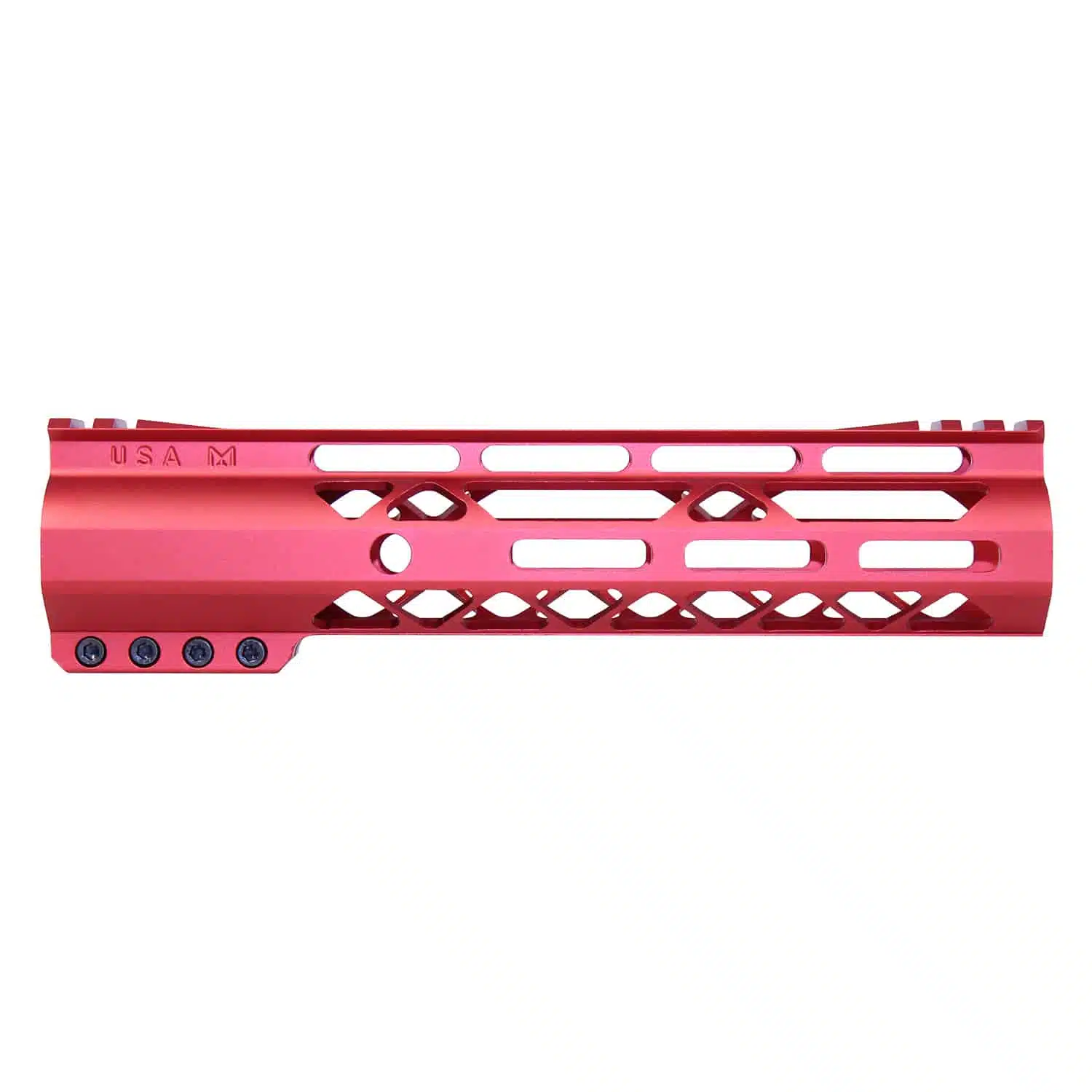 Anodized red 9-inch AIR-LOK M-LOK handguard with monolithic top rail and skeletonized T6 aluminum body