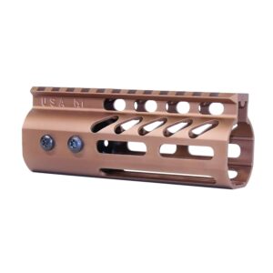 Anodized bronze 5 inch M-LOK free floating handguard with monolithic top rail