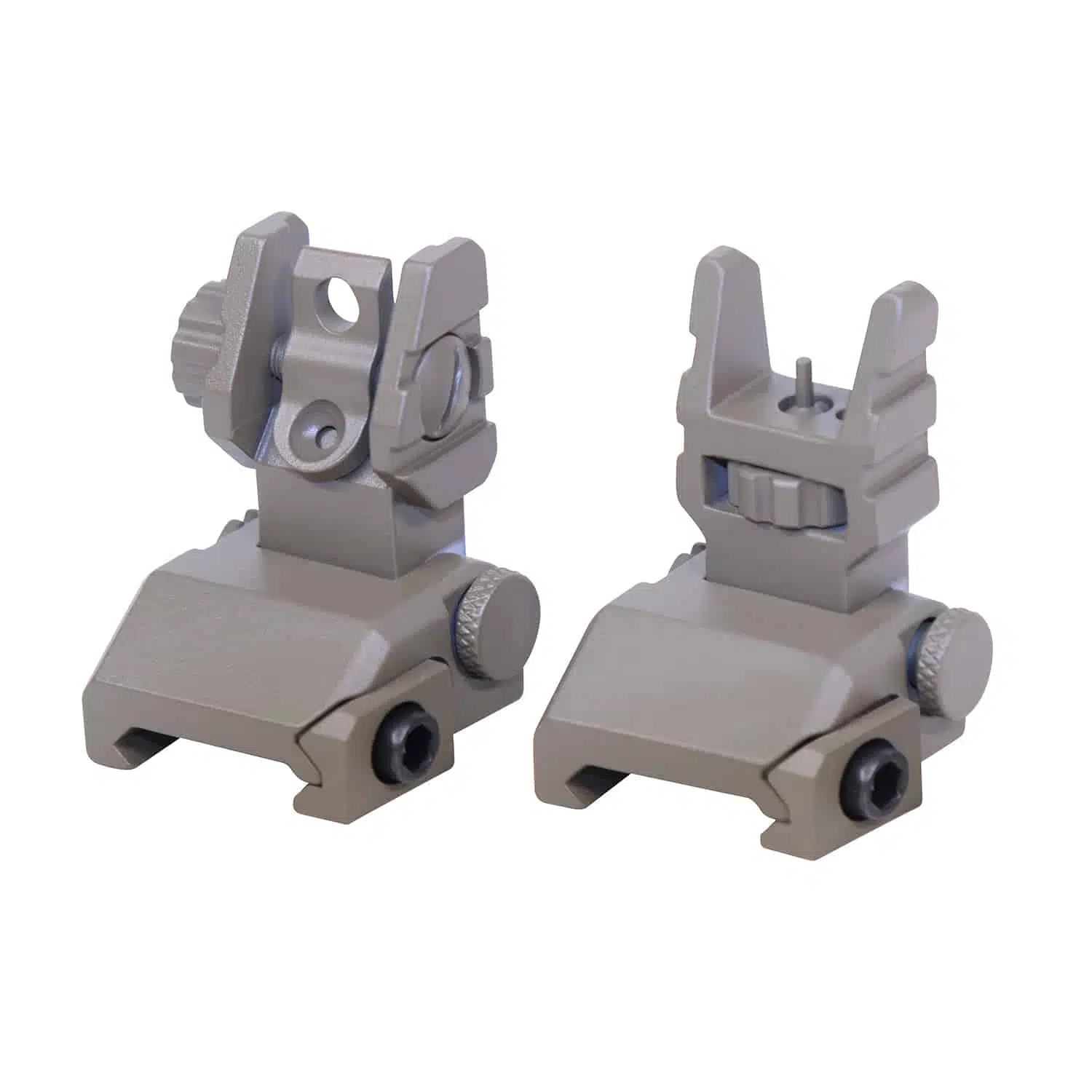 Rapid Acquisition Precision Sights (R.A.P.S) in Flat Dark Earth finish, showing front and rear sight posts.
