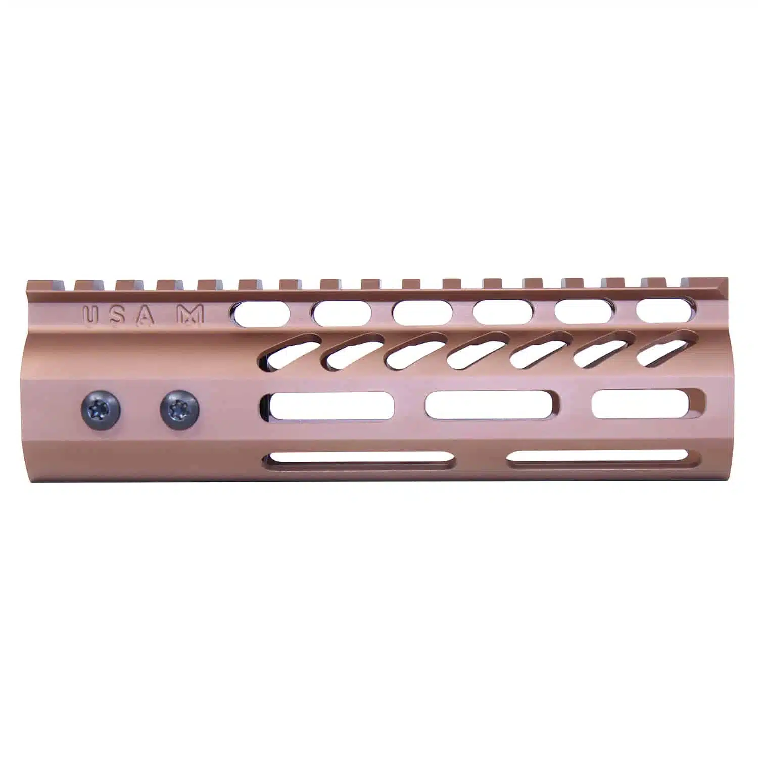 Anodized Bronze M-LOK handguard with monolithic top rail and visible mounting screws