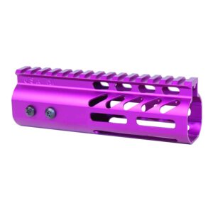 Anodized purple 6-inch M-LOK free floating handguard with monolithic top rail