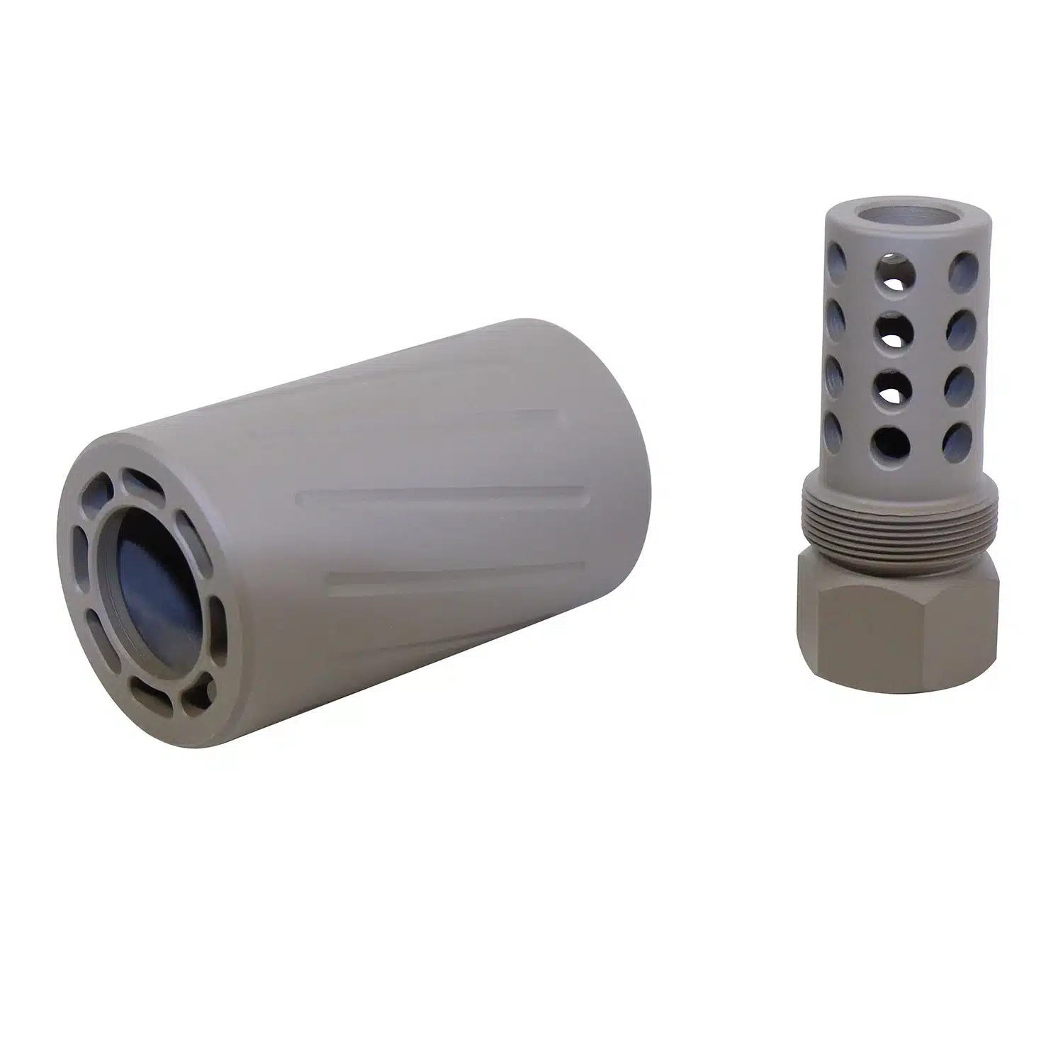 AR 300 Blackout muzzle compensator and QD blast shield in Flat Dark Earth Cerakote finish