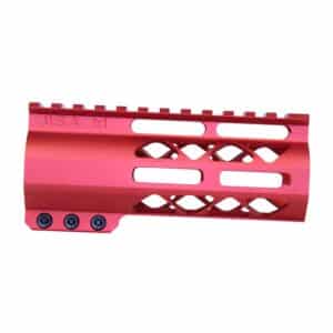 Red anodized 5-inch AIR-LOK M-LOK handguard with monolithic top rail and skeletonized body