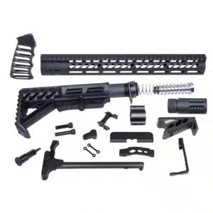 AR-15 Ultimate Rifle Kit in Anodized Black Finish, showing furniture, gas block, and hardware components