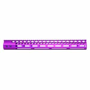 Anodized purple 16.5 inch M-LOK free floating handguard with monolithic top rail