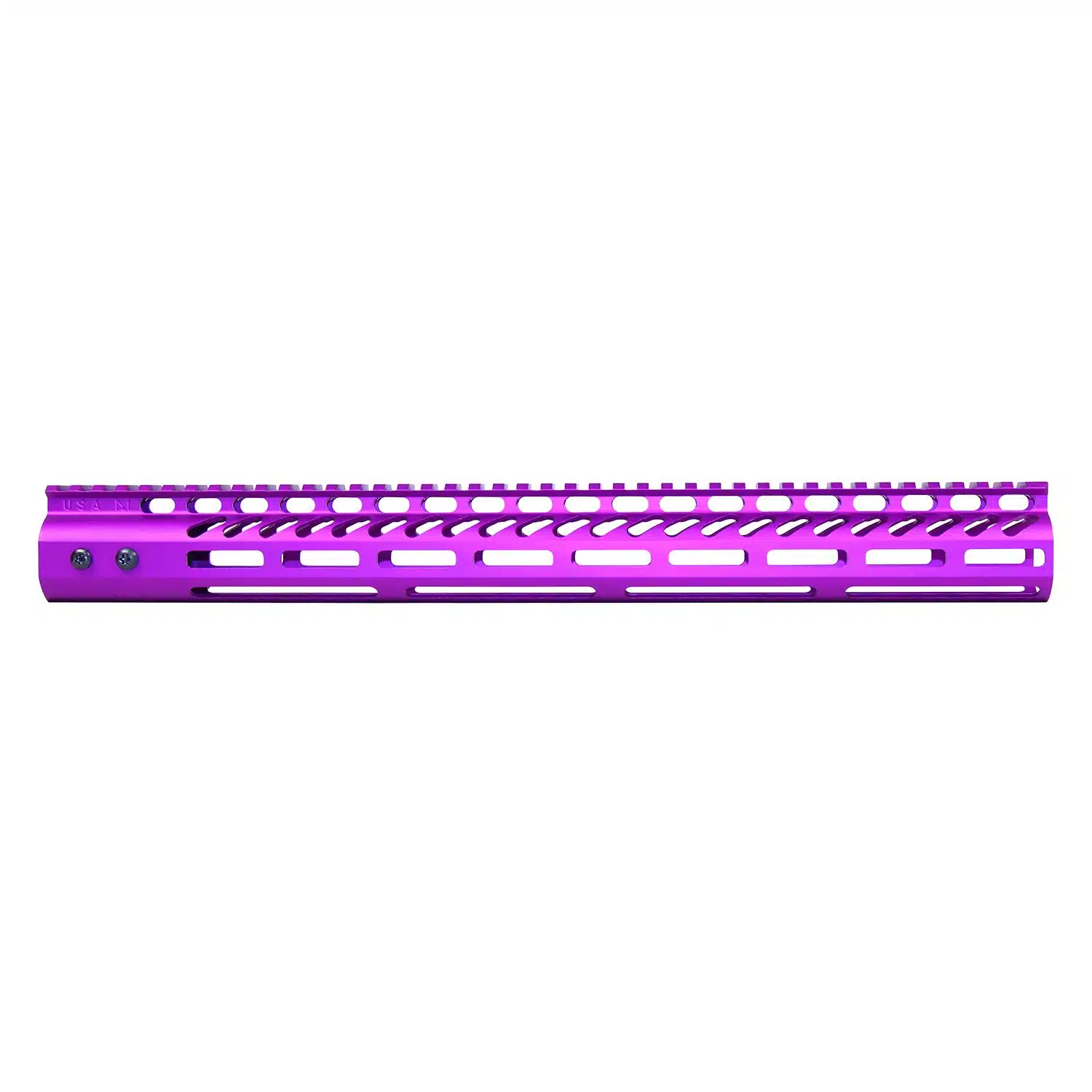 Anodized purple 16.5 inch M-LOK free floating handguard with monolithic top rail