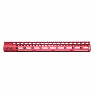 Anodized red 16.5 inch free floating handguard with M-LOK slots and monolithic top rail.