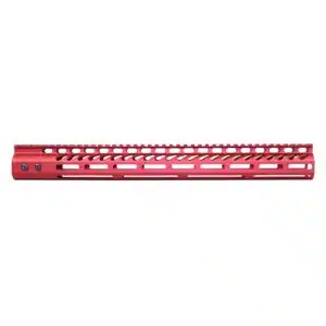 Anodized red 16.5 inch free floating handguard with M-LOK slots and monolithic top rail.