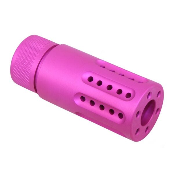 AR-15 Micro Slip Over Fake Suppressor with Ported Gatling Style Brake in Anodized Pink