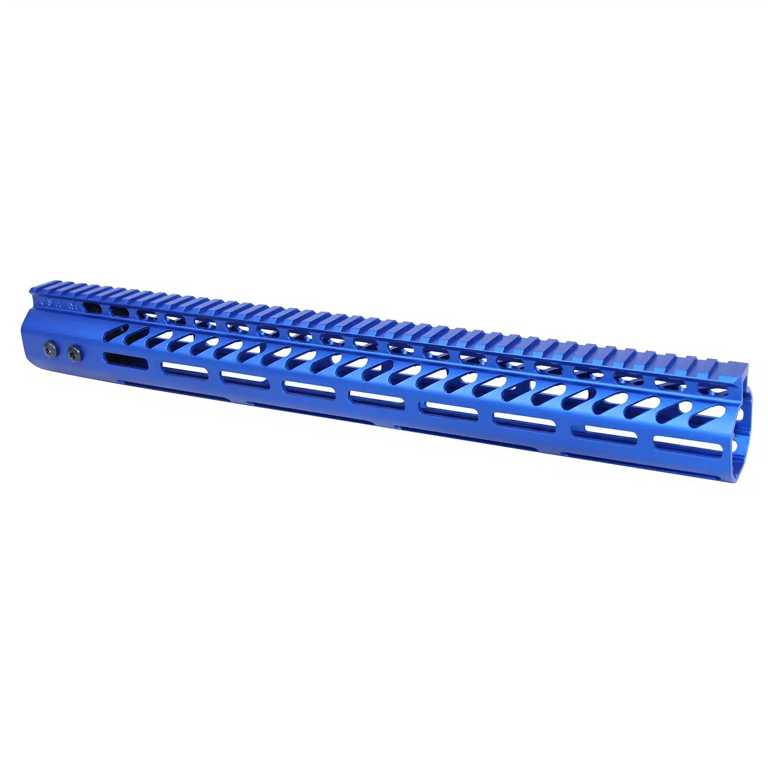 Anodized blue 16.5 inch M-LOK free floating handguard with monolithic top rail