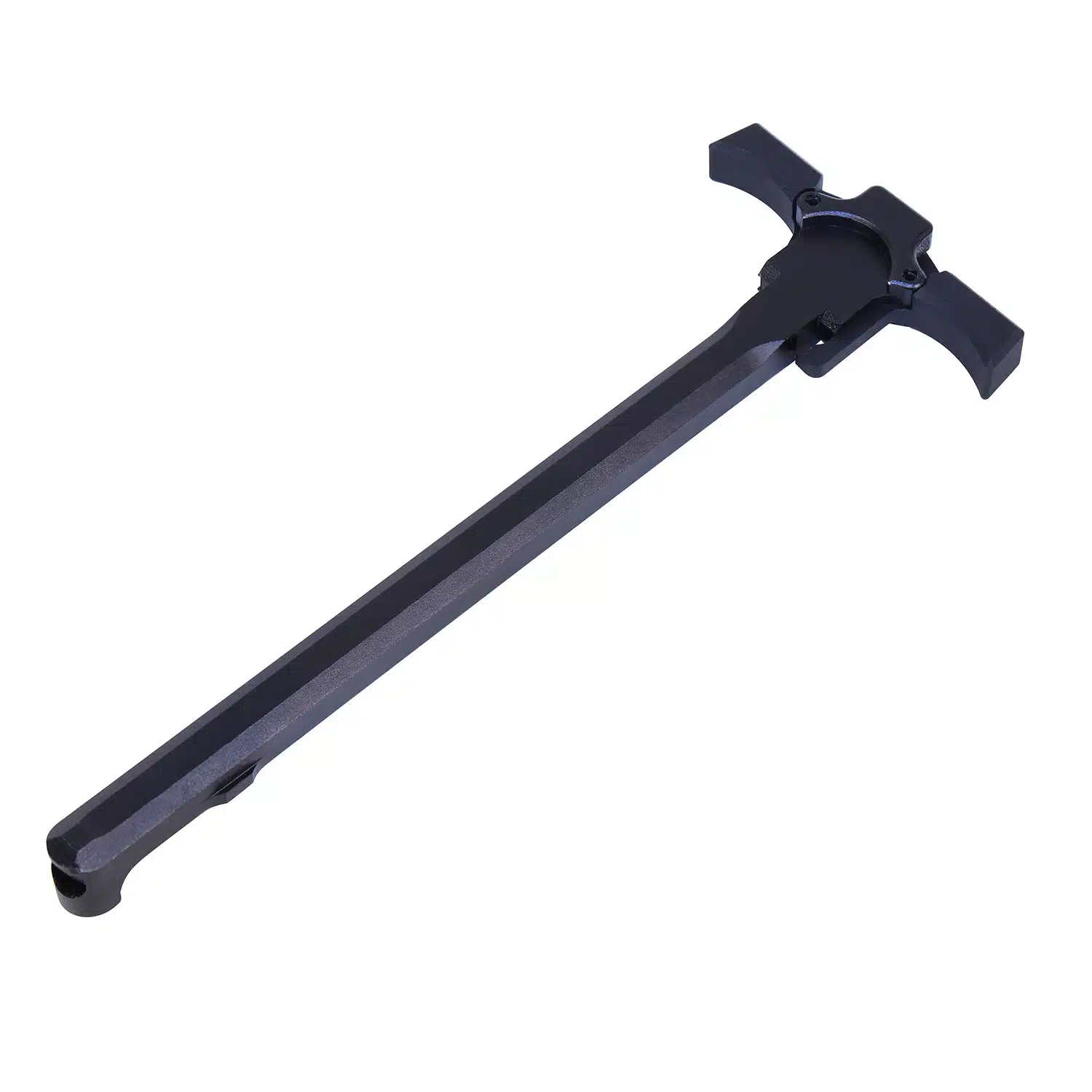 Anodized black AR-15 charging handle with extended Quick Engage activation levers on both sides.