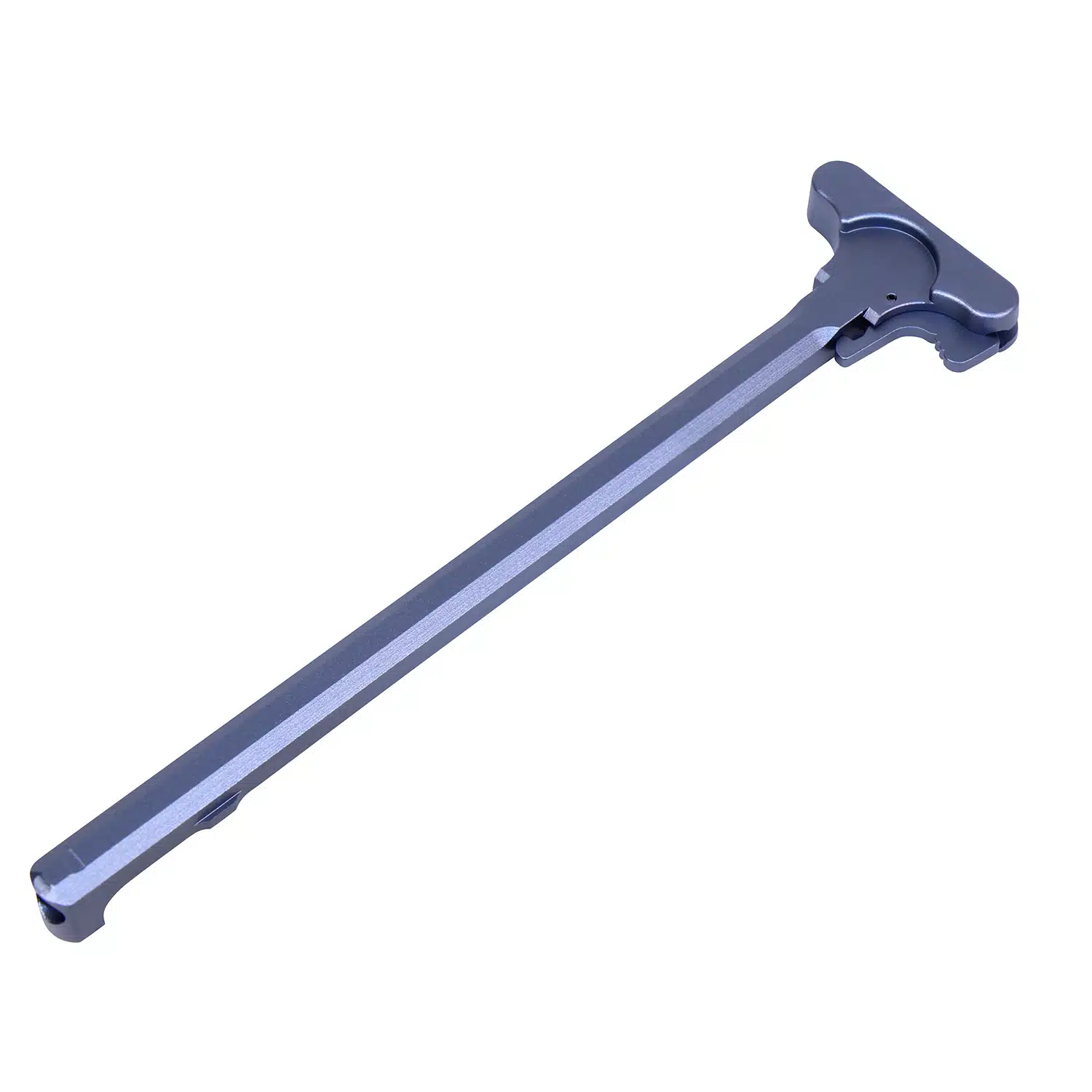 Anodized grey AR-10 / LR-308 charging handle with T-shaped grip and mil-spec latch