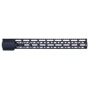 Anodized black 16.5-inch AIR-LOK M-LOK handguard with monolithic top rail and skeletonized body.
