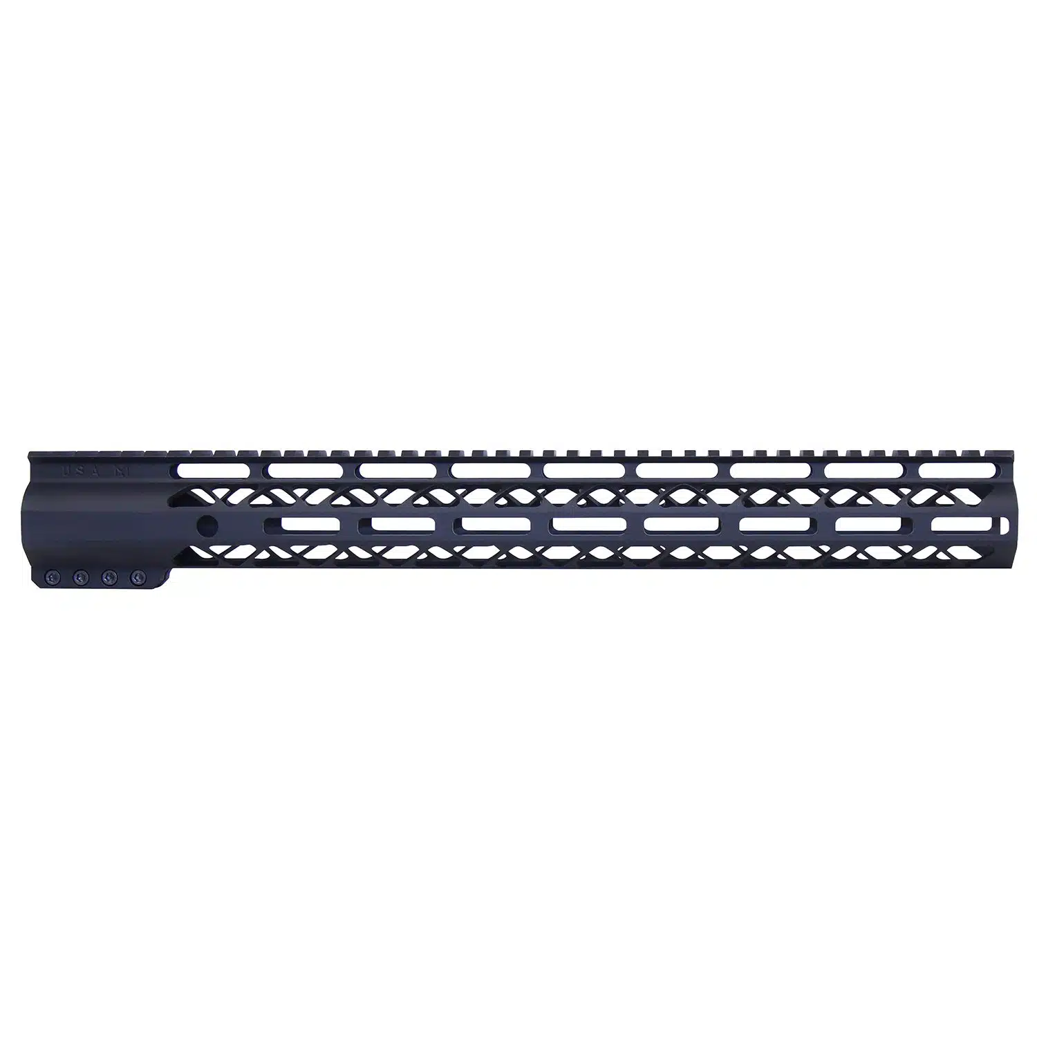Anodized black 16.5-inch AIR-LOK M-LOK handguard with monolithic top rail and skeletonized body.