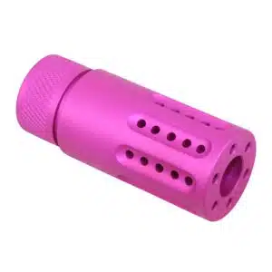 AR-15 Micro Slip Over Fake Suppressor with Ported Gatling Style Brake in Anodized Pink