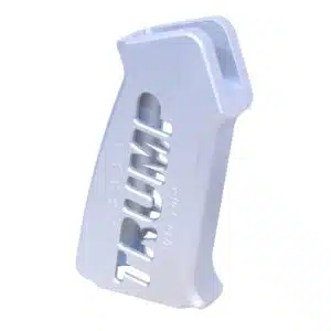 Ergonomic, sleek anodized gray AR-15 pistol grip with finger grooves and modern cutouts.