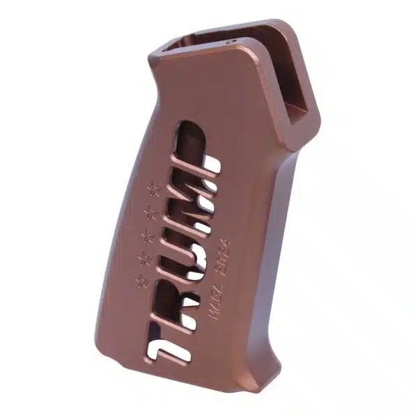 Limited Edition AR-15 Bronze Pistol Grip, ergonomic design with vertical slots for enhanced grip.
