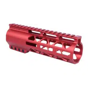 Anodized Red 7" AIR-LOK M-LOK handguard with monolithic top rail and skeletonized body