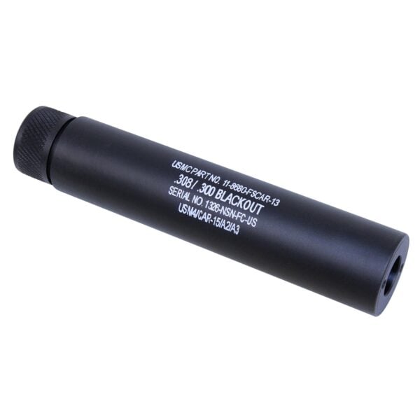 Compact AR .308/.300 Blackout suppressor, anodized black, 6-inch, professional-grade design.