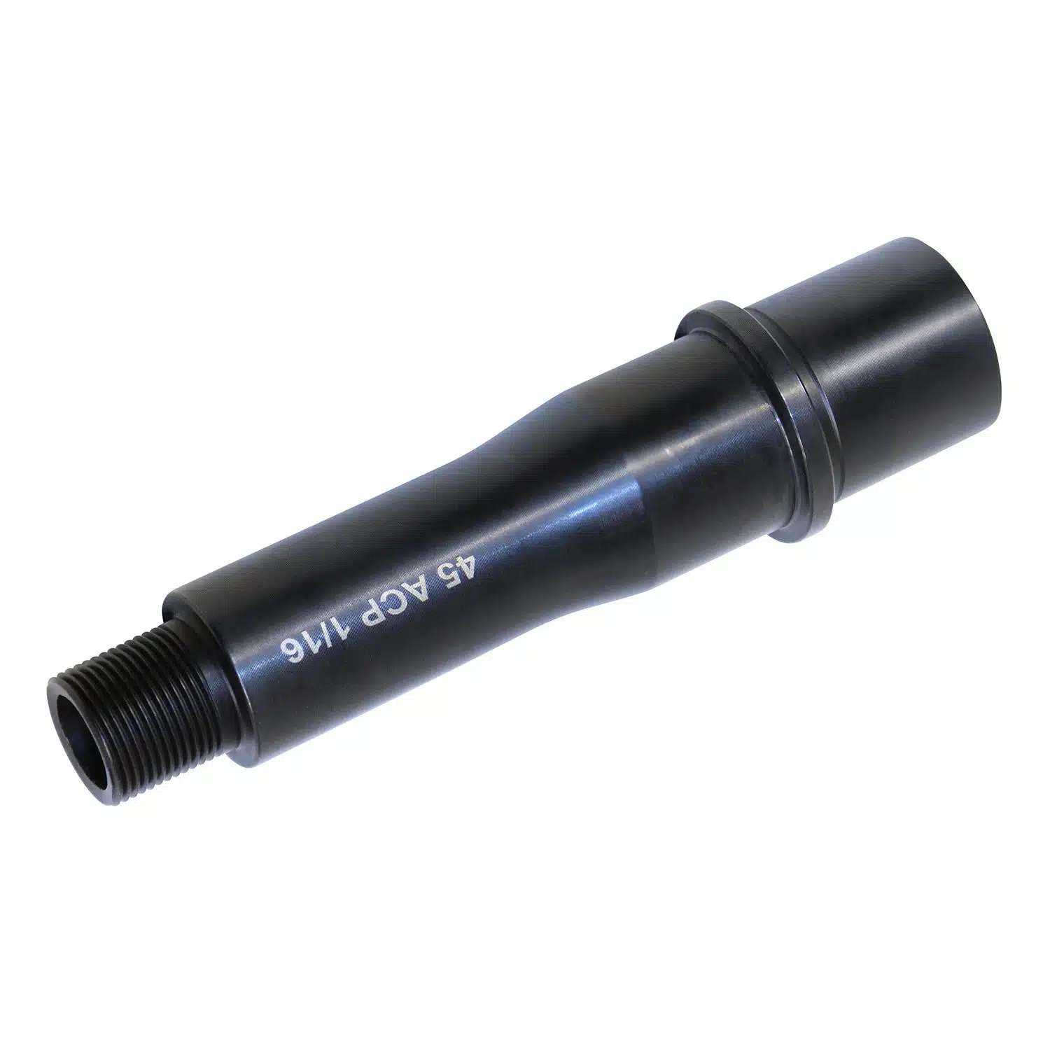 4.5 inch 45 ACP 1:16 twist 4150 barrel with black nitride coating and threaded muzzle end