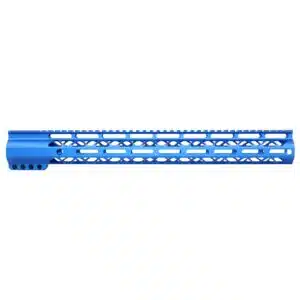 16.5 inch AIR-LOK handguard in anodized blue with monolithic top rail and M-LOK slots
