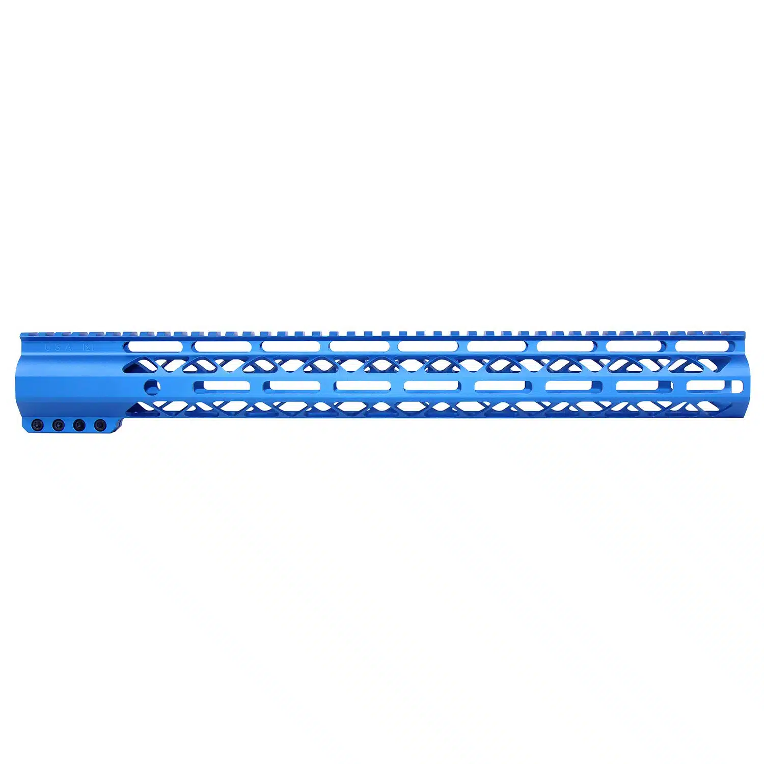 16.5 inch AIR-LOK handguard in anodized blue with monolithic top rail and M-LOK slots