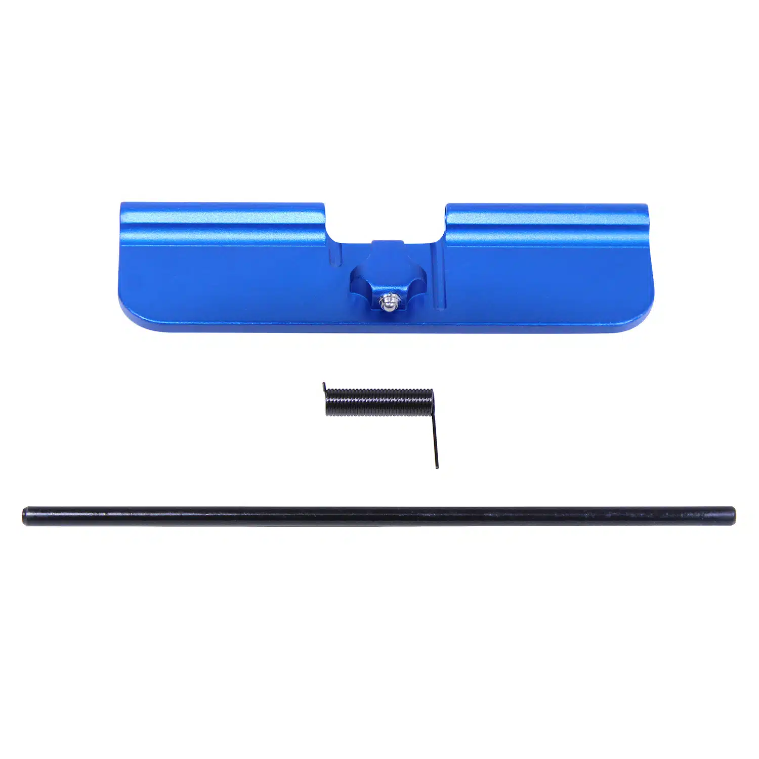 AR-10 ejection port dust cover assembly in anodized blue finish with spring and rod