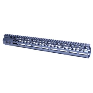 Anodized grey 16.5 inch M-LOK free floating handguard with monolithic top rail for .308 caliber AR-15