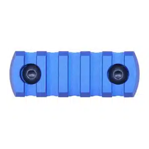 Anodized Blue 2.25 inch M-LOK accessory rail with rounded edges and two black set screws.