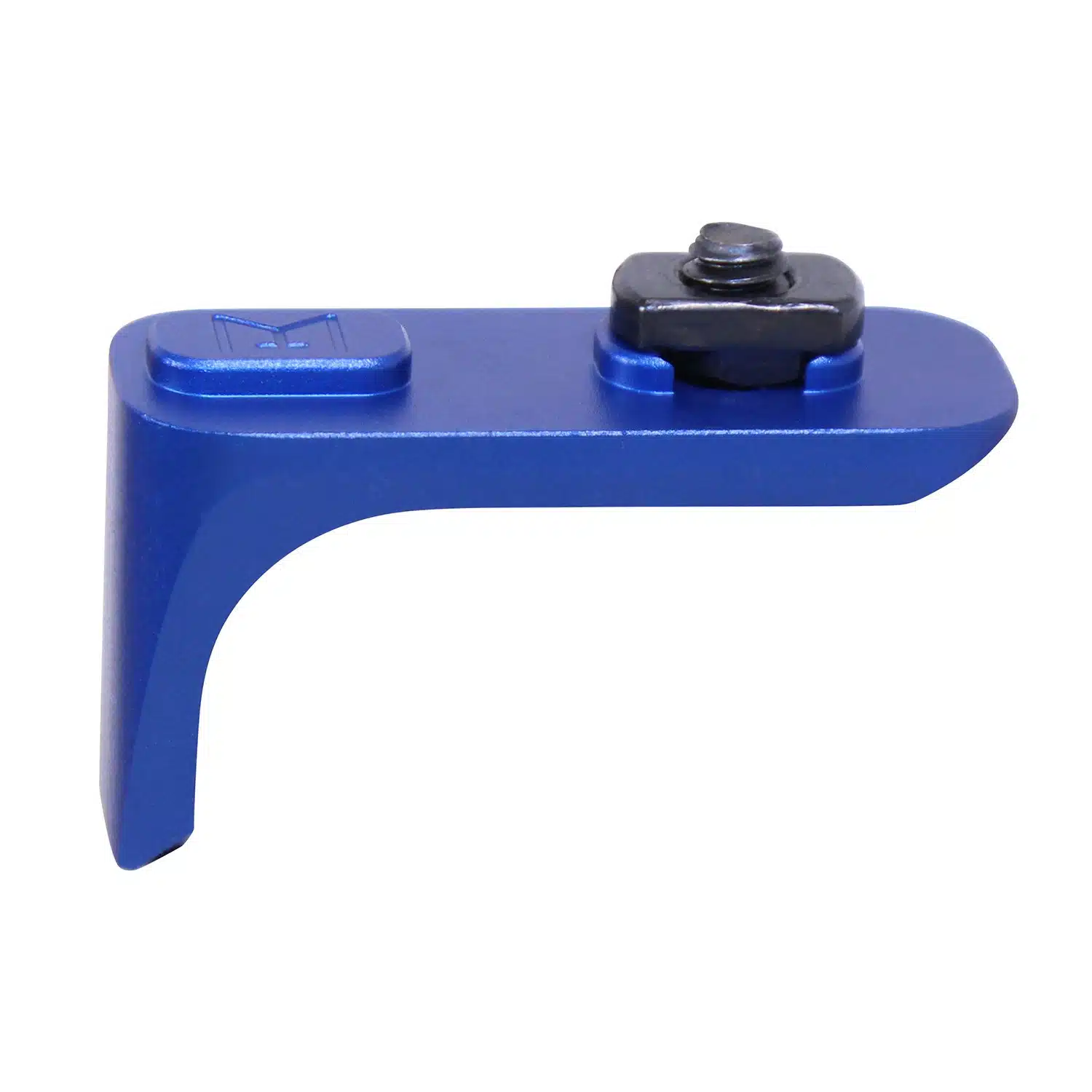 Anodized blue Ultralight Micro Handstop for M-LOK with black mounting hardware