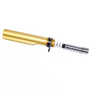 Anodized gold 9mm cal MIL-SPEC buffer tube with castle nut, chrome silicon spring, and buffer weight