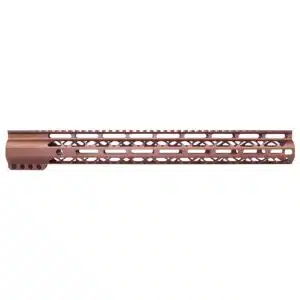 Anodized bronze 16.5 inch AIR-LOK M-LOK handguard with monolithic top rail and skeletonized body