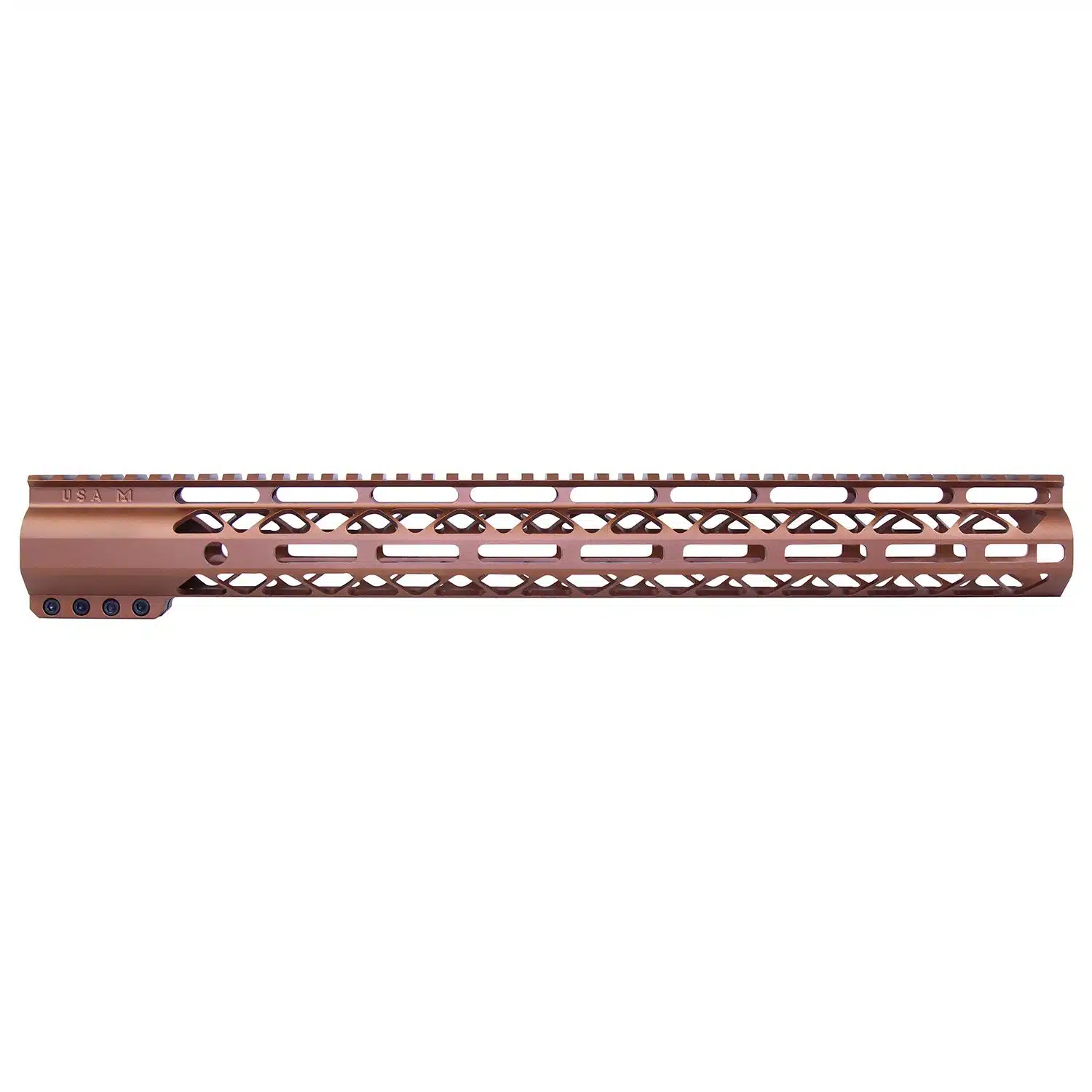 Anodized bronze 16.5 inch AIR-LOK M-LOK handguard with monolithic top rail and skeletonized body