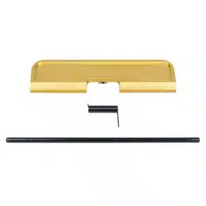 Anodized gold AR-10 / LR-308 ejection port dust cover assembly with spring and rod