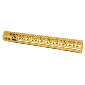 Anodized gold 16.5 inch M-LOK free floating handguard with monolithic top rail for .308 caliber