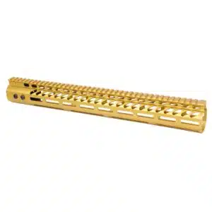 Anodized gold 16.5 inch M-LOK free floating handguard with monolithic top rail for .308 caliber