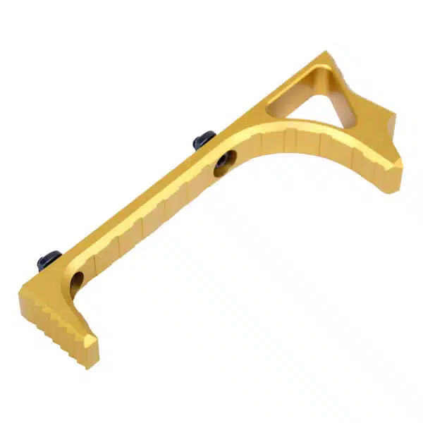 Gold tactical forward grip for firearms, ergonomic design for better recoil control and aesthetics.