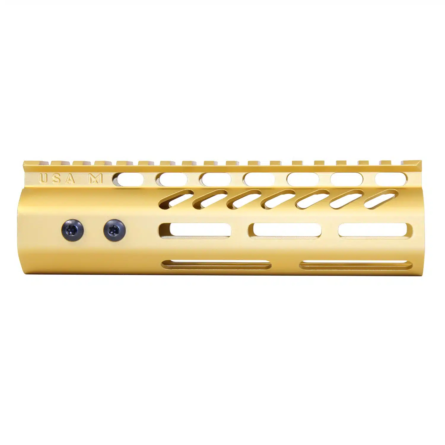 7 inch Anodized Gold M-LOK handguard with monolithic top rail and ventilation cutouts