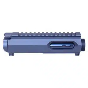 Anodized Grey AR-15 9mm stripped billet upper receiver with flat top rail and slab side design