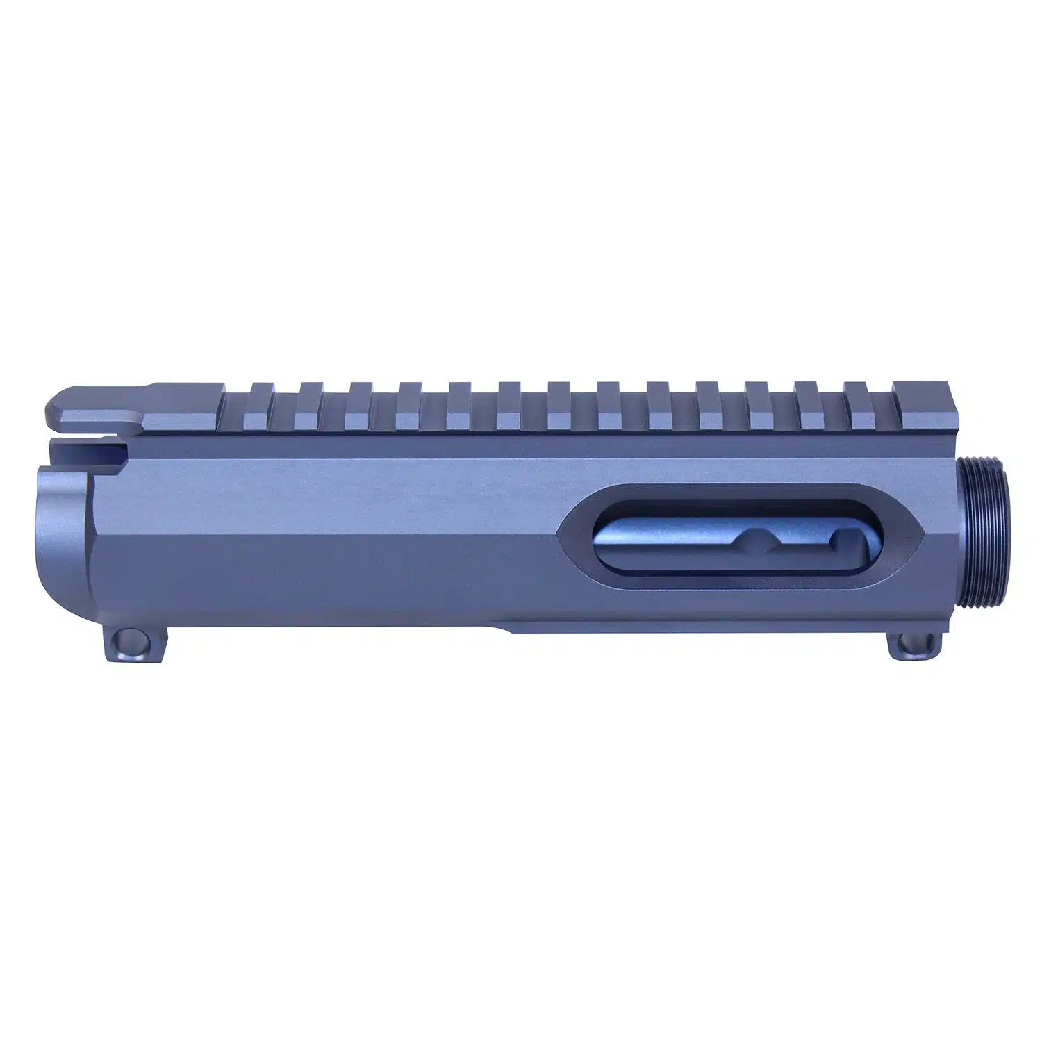 Anodized Grey AR-15 9mm stripped billet upper receiver with flat top rail and slab side design