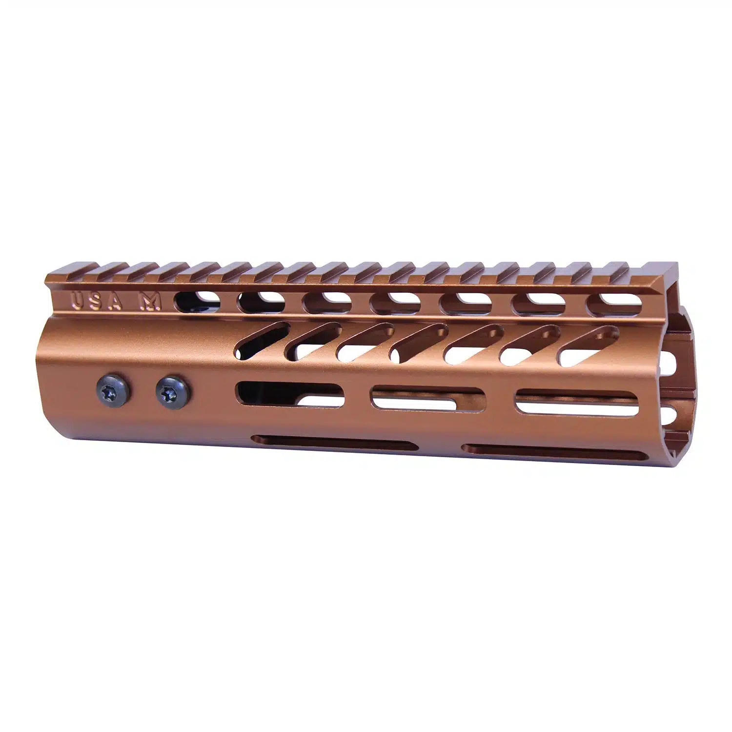 Anodized Bronze 7-inch M-LOK handguard with monolithic top rail and visible mounting screws
