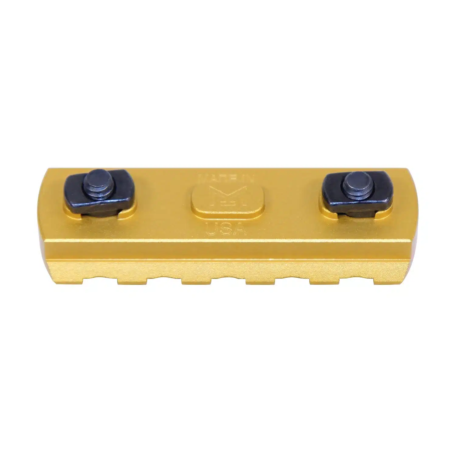 2.25 inch removable M-LOK accessory rail in anodized gold with black fasteners
