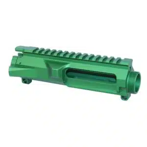 Stripped AR-15 upper receiver in Irish Green anodized finish with flat top Picatinny rail