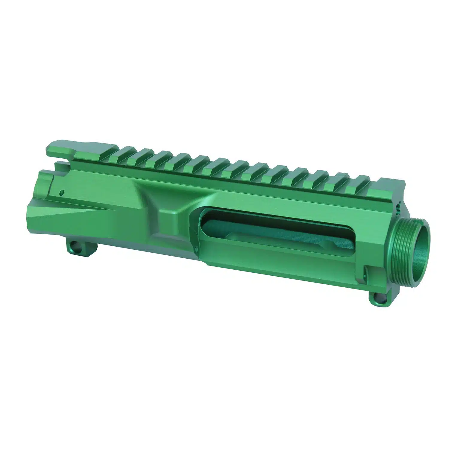 Stripped AR-15 upper receiver in Irish Green anodized finish with flat top Picatinny rail