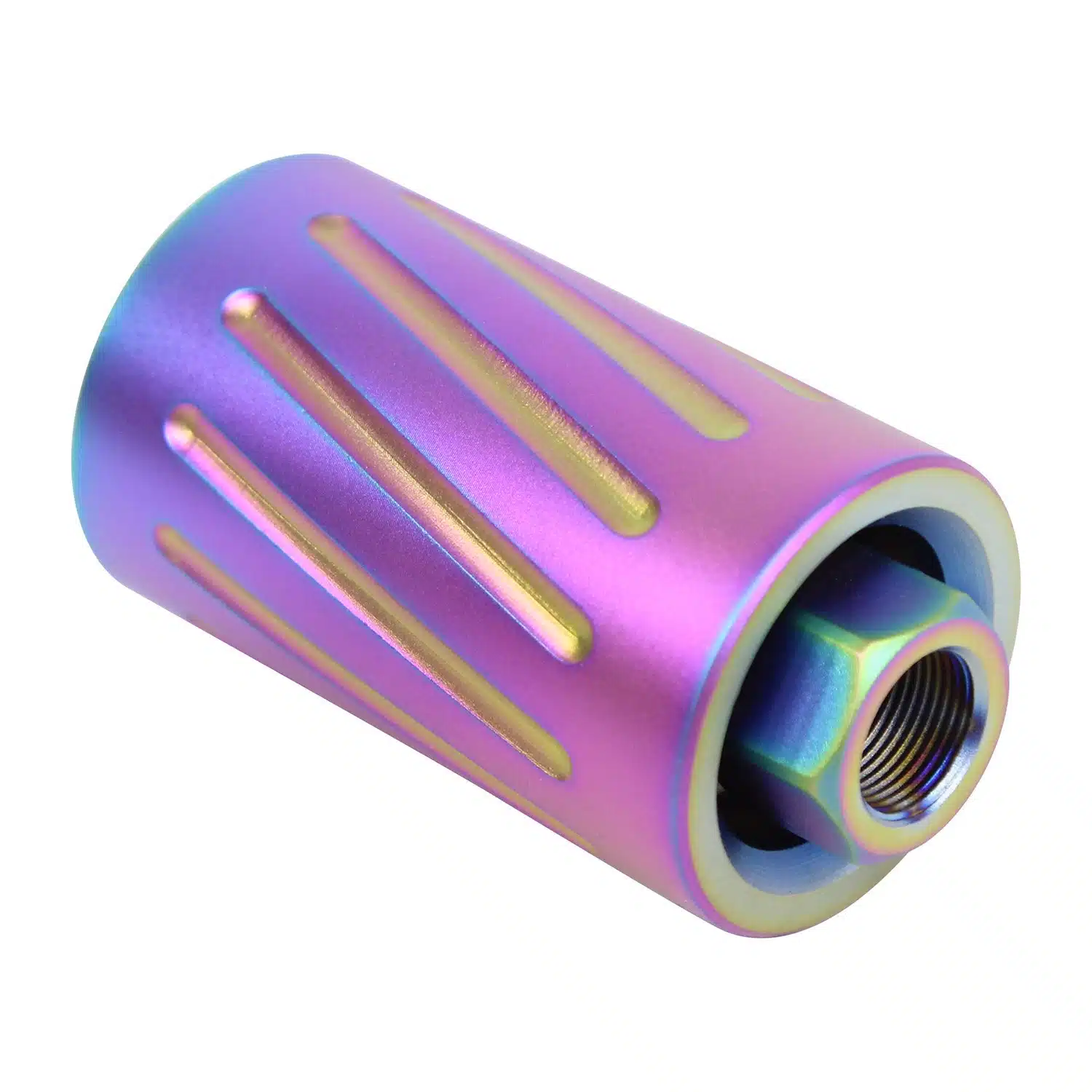 Rainbow PVD coated AR-15 muzzle brake with QD blast shield