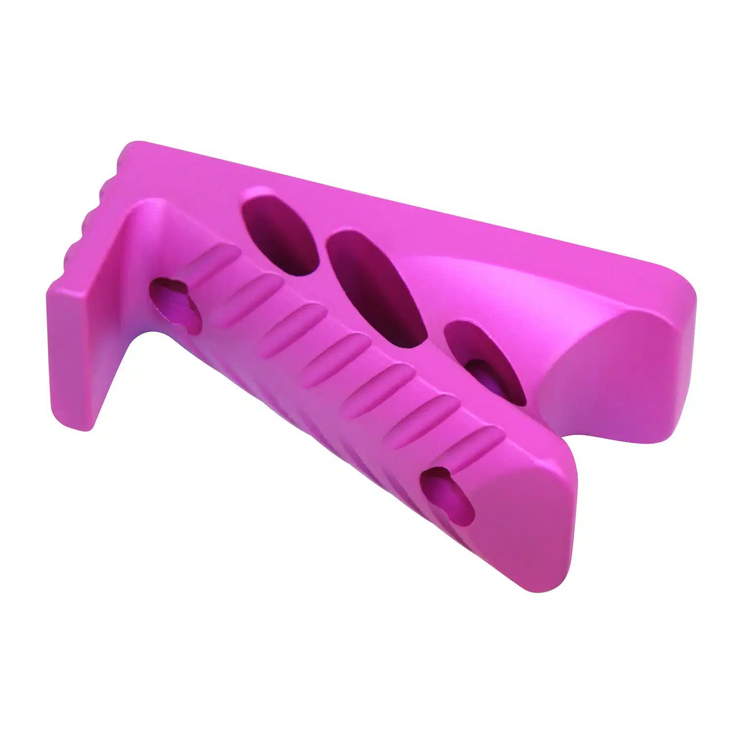 M-LOK Micro Angle Grip in Anodized Pink finish with textured grip surface and mounting cutouts.