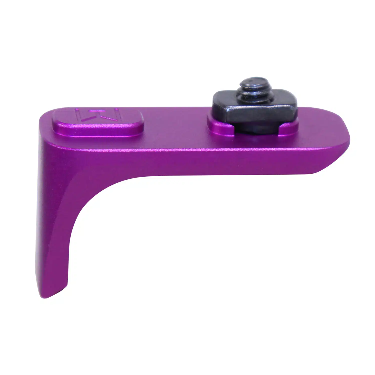 Anodized purple micro handstop for M-LOK with black mounting hardware